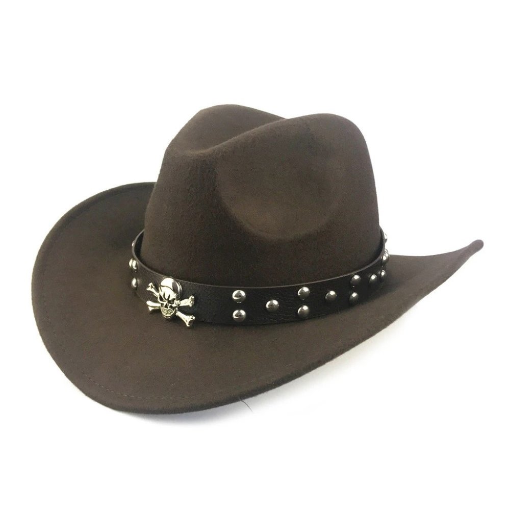 Dark Green Western Skull Cowboy, Cowgirl‎ Hat, Men Women Retro Wide Brim